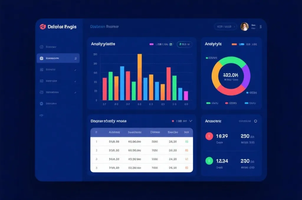 Modern digital data analytics dashboard with colorful charts